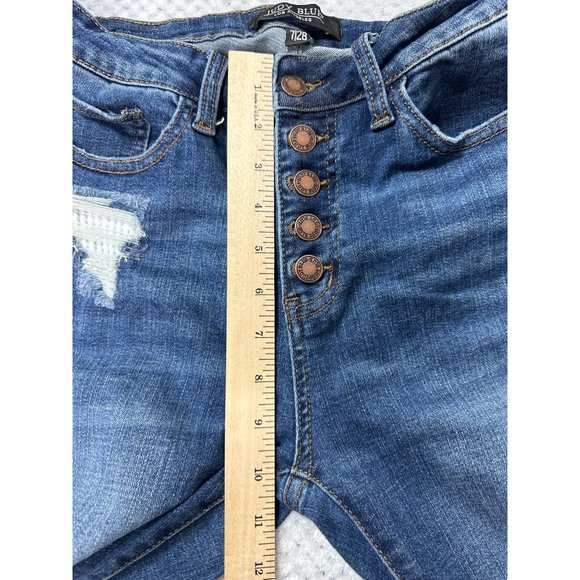 Judy Blue Jeans Womens 28 US 7 Dark Wash Blue Denim Skinny Distressed Button Fly - Picture 9 of 10